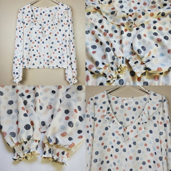 June & Hudson Polka Dot Ruffle V-Neck Blouse L - Picture 4 of 7